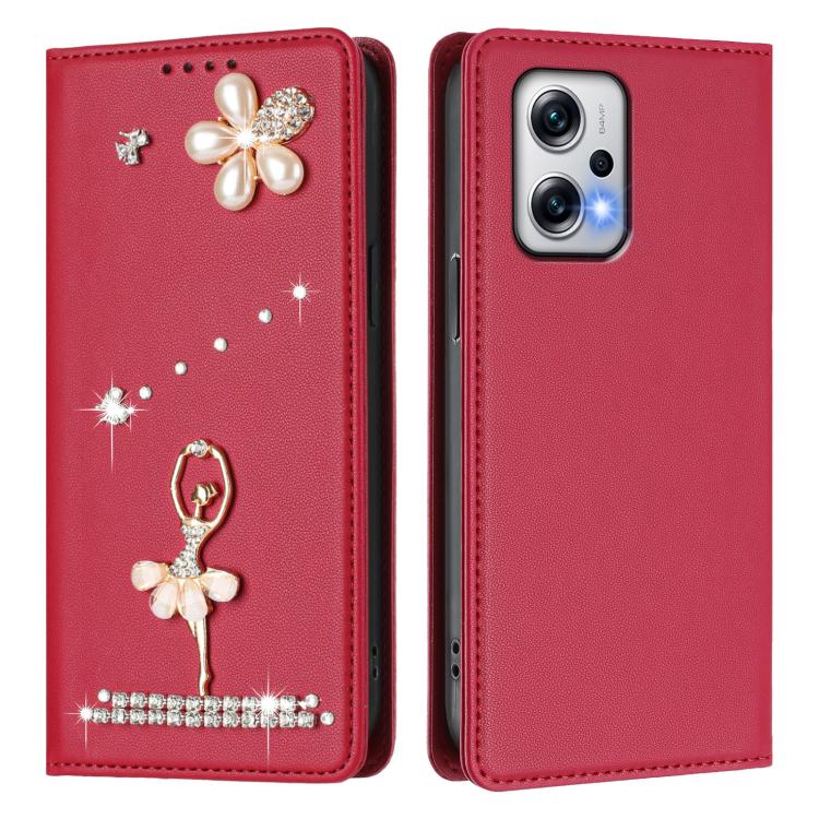 For Redmi Note 12T Pro / K50i / Poco X4 GT Ballet Girl Diamond Studded RFID Vegan Leather Phone Case