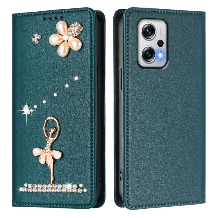 For Redmi Note 12T Pro / K50i / Poco X4 GT Ballet Girl Diamond Studded RFID Vegan Leather Phone Case
