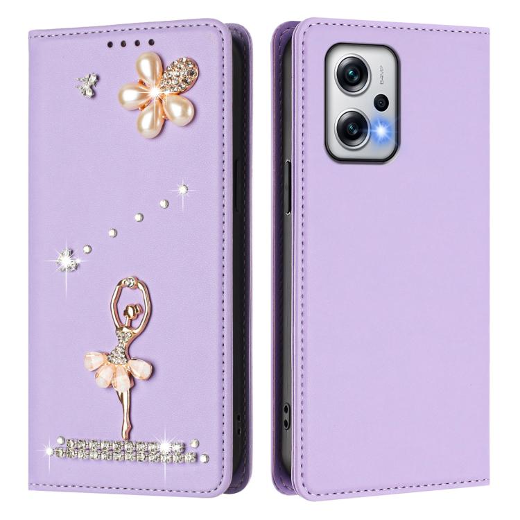 For Redmi Note 12T Pro / K50i / Poco X4 GT Ballet Girl Diamond Studded RFID Vegan Leather Phone Case