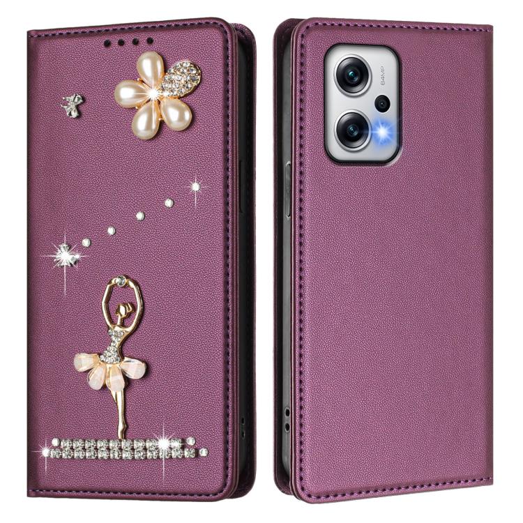 For Redmi Note 12T Pro / K50i / Poco X4 GT Ballet Girl Diamond Studded RFID Vegan Leather Phone Case