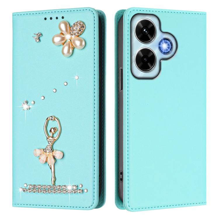 For Redmi Note 13 4G Global Ballet Girl Diamond Studded RFID Vegan Leather Phone Case