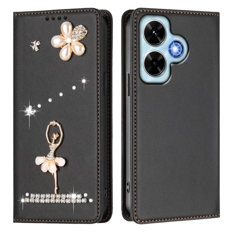 For Redmi Note 13 4G Global Ballet Girl Diamond Studded RFID Vegan Leather Phone Case