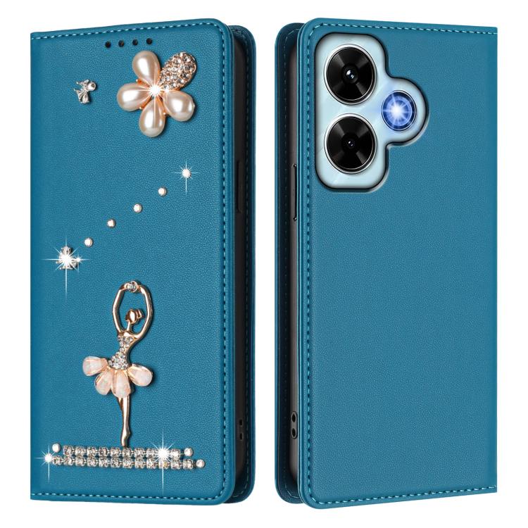 For Redmi Note 13 4G Global Ballet Girl Diamond Studded RFID Vegan Leather Phone Case