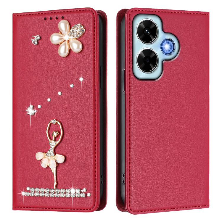 For Redmi Note 13 4G Global Ballet Girl Diamond Studded RFID Vegan Leather Phone Case
