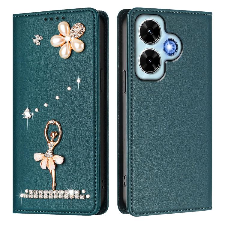 For Redmi Note 13 4G Global Ballet Girl Diamond Studded RFID Vegan Leather Phone Case