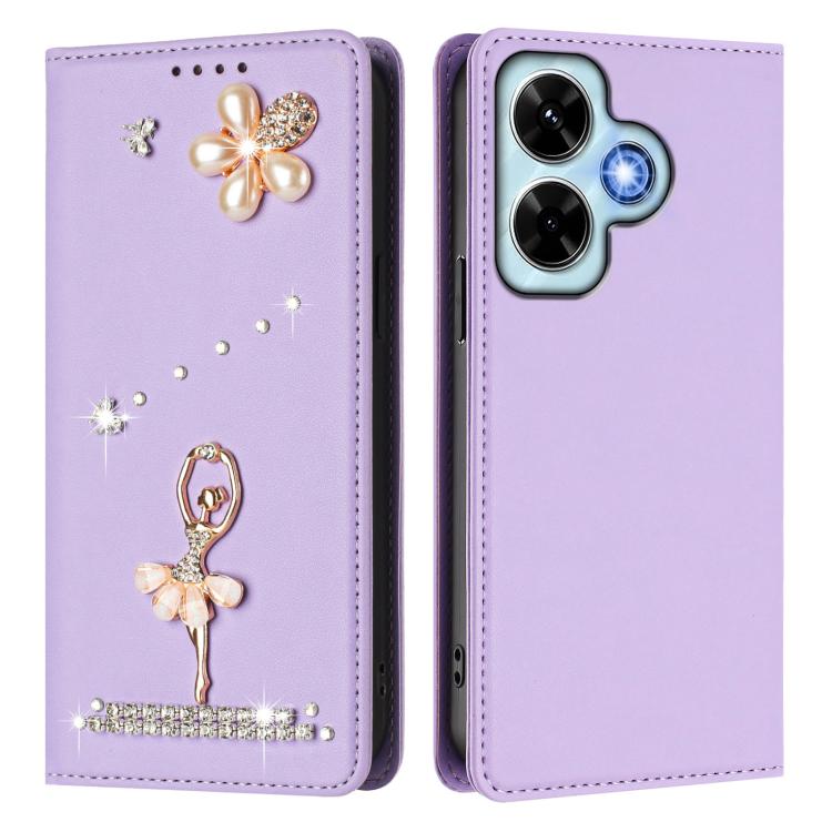 For Redmi Note 13 4G Global Ballet Girl Diamond Studded RFID Vegan Leather Phone Case