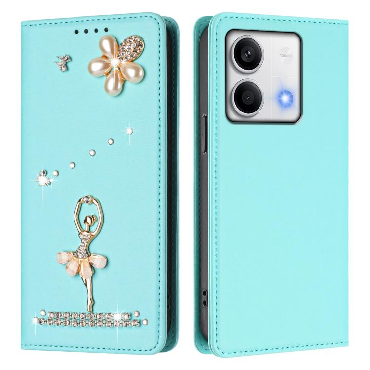 For Redmi Note 13 5G Global Ballet Girl Diamond Studded RFID Vegan Leather Phone Case