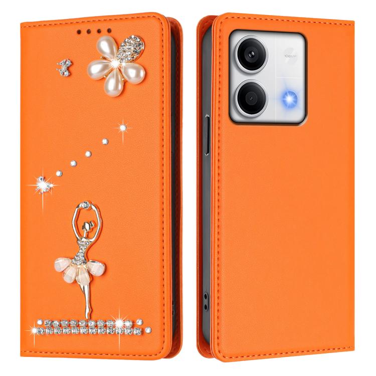 For Redmi Note 13 5G Global Ballet Girl Diamond Studded RFID Vegan Leather Phone Case