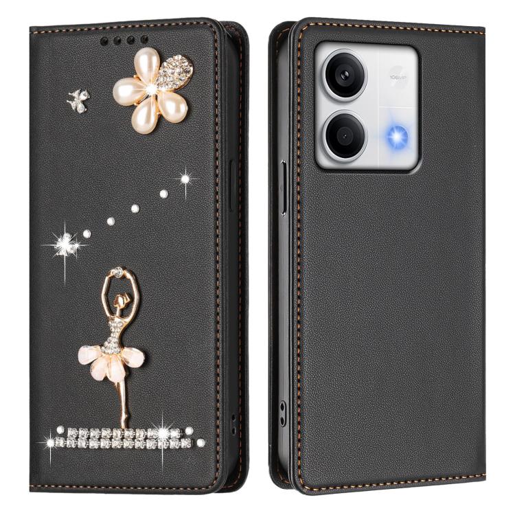 For Redmi Note 13 5G Global Ballet Girl Diamond Studded RFID Vegan Leather Phone Case