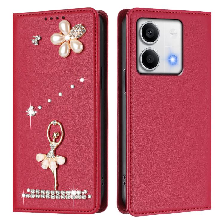 For Redmi Note 13 5G Global Ballet Girl Diamond Studded RFID Vegan Leather Phone Case