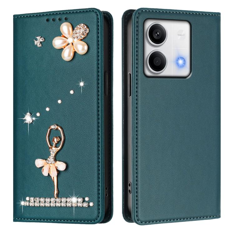 For Redmi Note 13 5G Global Ballet Girl Diamond Studded RFID Vegan Leather Phone Case