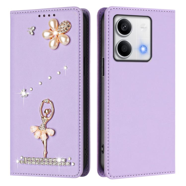 For Redmi Note 13 5G Global Ballet Girl Diamond Studded RFID Vegan Leather Phone Case