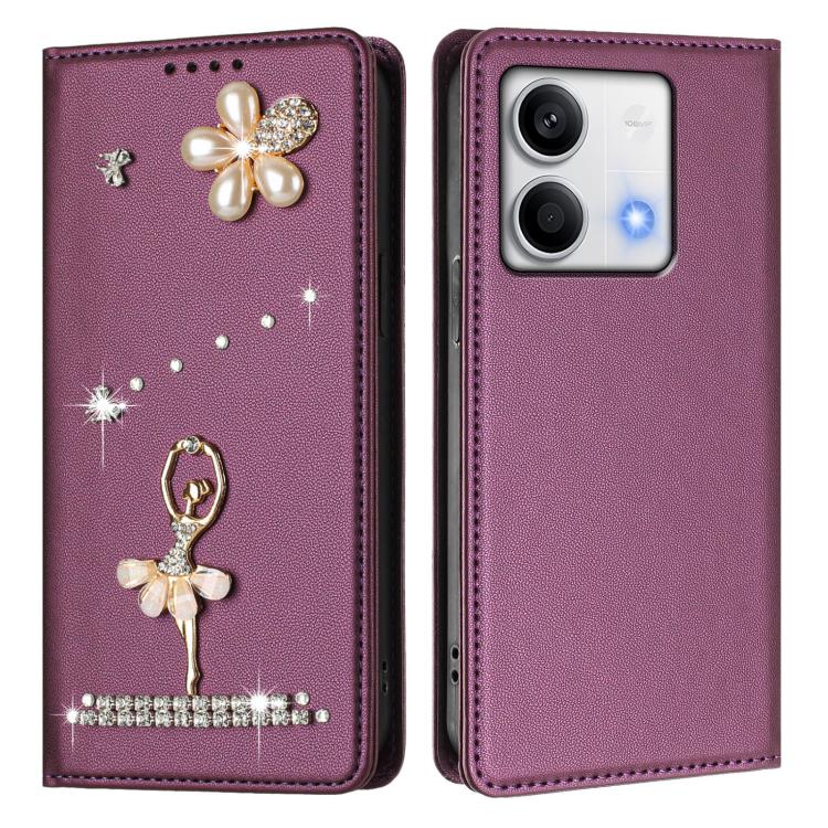 For Redmi Note 13 5G Global Ballet Girl Diamond Studded RFID Vegan Leather Phone Case