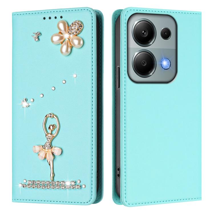 For Redmi Note 13 Pro 4G / Note 14S 4G Ballet Girl Diamond Studded RFID Vegan Leather Phone Case