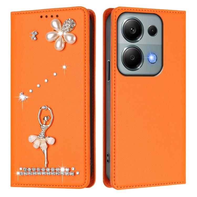 For Redmi Note 13 Pro 4G / Note 14S 4G Ballet Girl Diamond Studded RFID Vegan Leather Phone Case