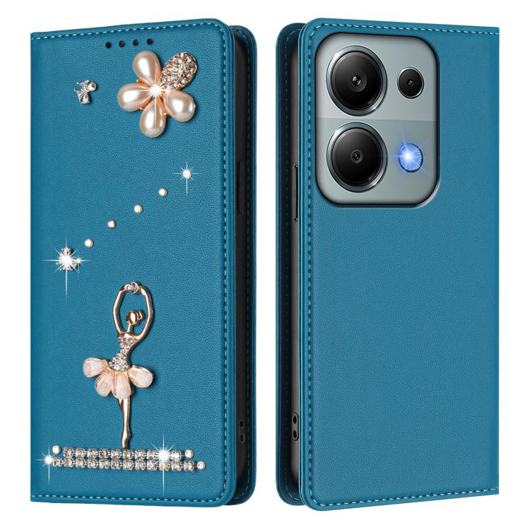 For Redmi Note 13 Pro 4G / Note 14S 4G Ballet Girl Diamond Studded RFID Vegan Leather Phone Case