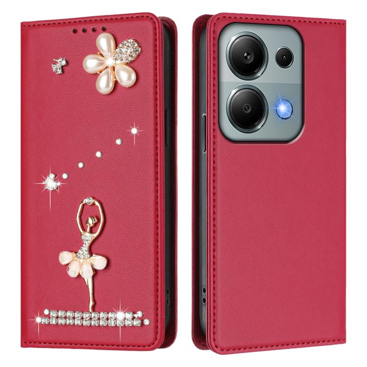 For Redmi Note 13 Pro 4G / Note 14S 4G Ballet Girl Diamond Studded RFID Vegan Leather Phone Case