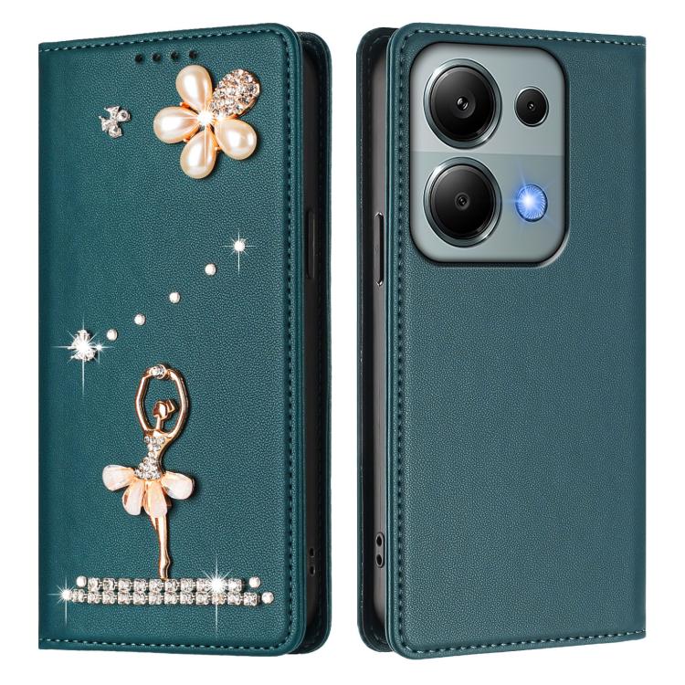 For Redmi Note 13 Pro 4G / Note 14S 4G Ballet Girl Diamond Studded RFID Vegan Leather Phone Case