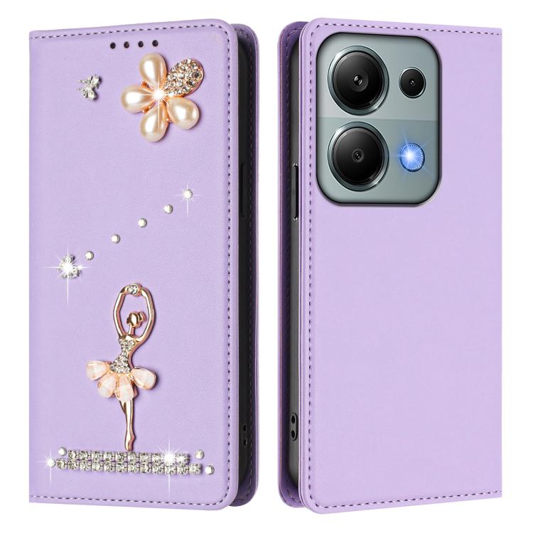 For Redmi Note 13 Pro 4G / Note 14S 4G Ballet Girl Diamond Studded RFID Vegan Leather Phone Case