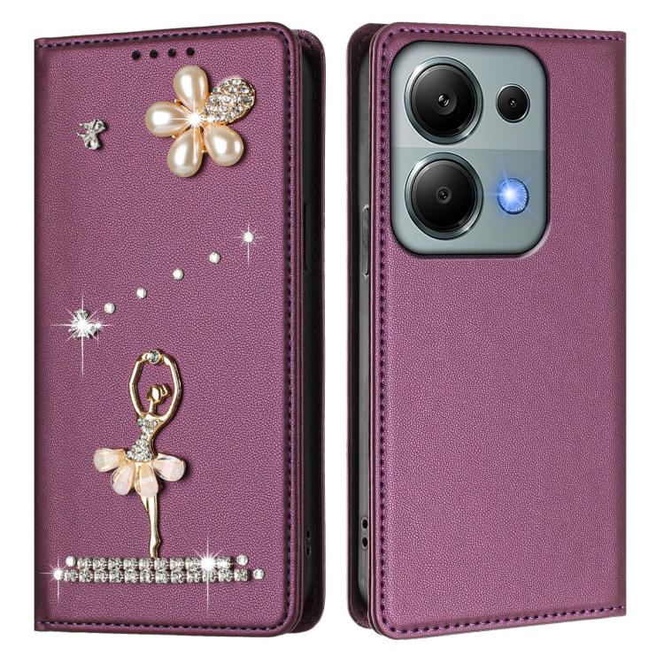 For Redmi Note 13 Pro 4G / Note 14S 4G Ballet Girl Diamond Studded RFID Vegan Leather Phone Case
