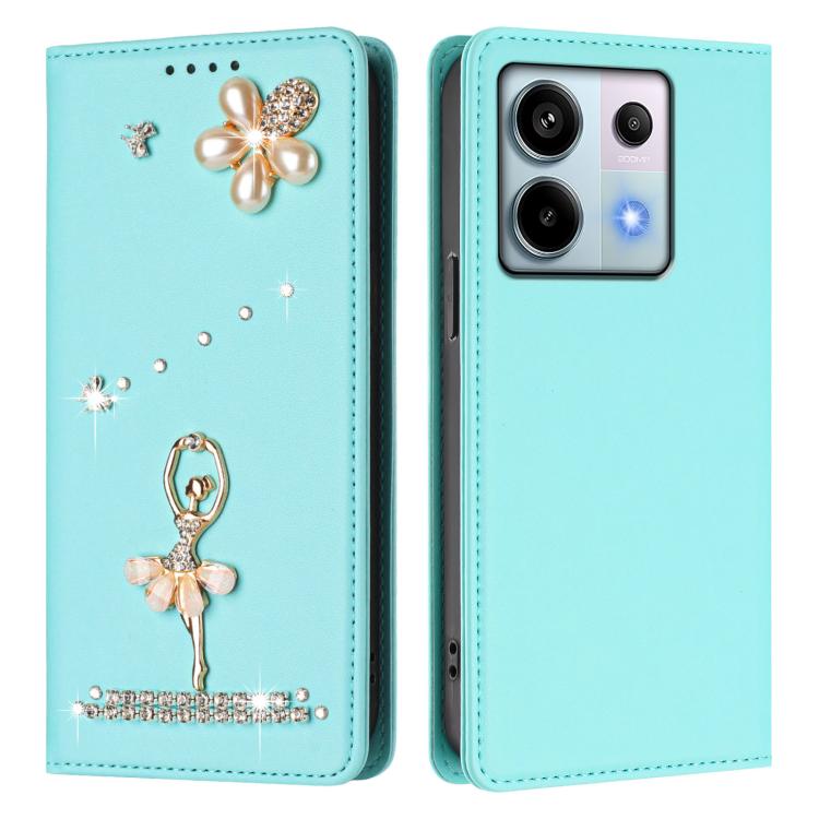 For Redmi Note 13 Pro 5G / Poco X6 5G Ballet Girl Diamond Studded RFID Vegan Leather Phone Case