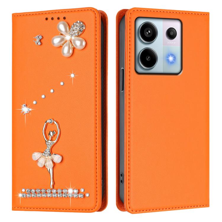For Redmi Note 13 Pro 5G / Poco X6 5G Ballet Girl Diamond Studded RFID Vegan Leather Phone Case
