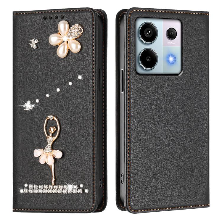 For Redmi Note 13 Pro 5G / Poco X6 5G Ballet Girl Diamond Studded RFID Vegan Leather Phone Case