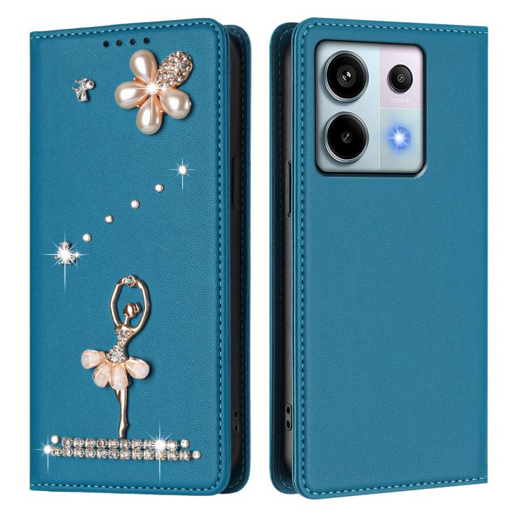 For Redmi Note 13 Pro 5G / Poco X6 5G Ballet Girl Diamond Studded RFID Vegan Leather Phone Case
