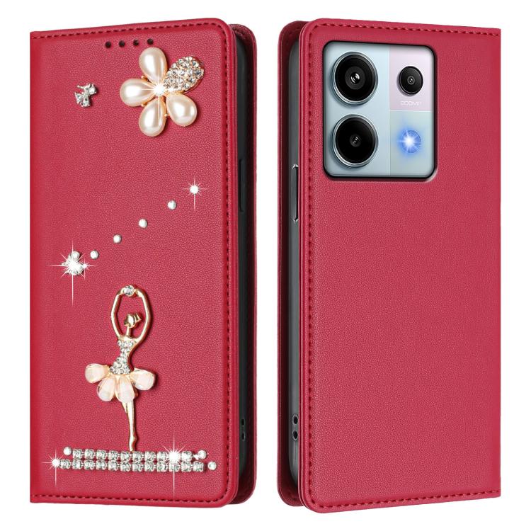 For Redmi Note 13 Pro 5G / Poco X6 5G Ballet Girl Diamond Studded RFID Vegan Leather Phone Case