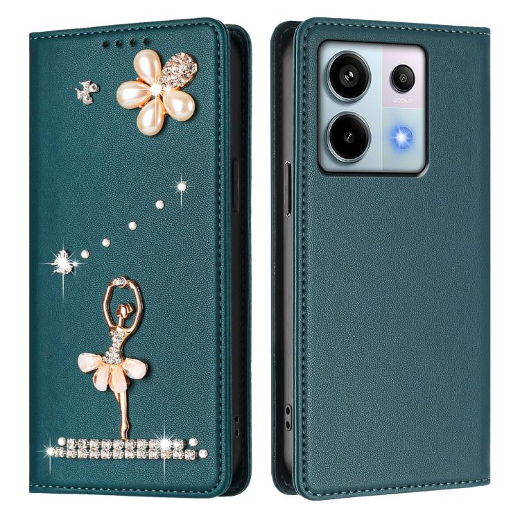 For Redmi Note 13 Pro 5G / Poco X6 5G Ballet Girl Diamond Studded RFID Vegan Leather Phone Case