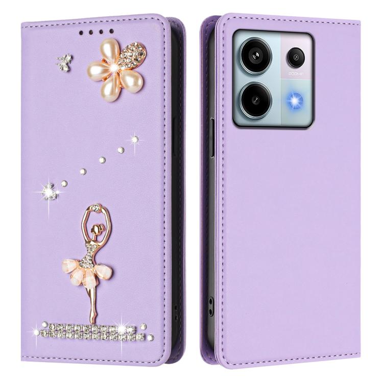 For Redmi Note 13 Pro 5G / Poco X6 5G Ballet Girl Diamond Studded RFID Vegan Leather Phone Case