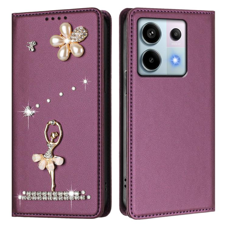 For Redmi Note 13 Pro 5G / Poco X6 5G Ballet Girl Diamond Studded RFID Vegan Leather Phone Case