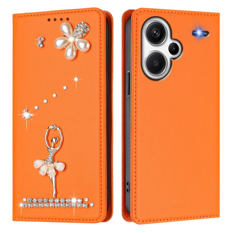 For Redmi Note 13 Pro+ 5G Ballet Girl Diamond Studded RFID Vegan Leather Phone Case