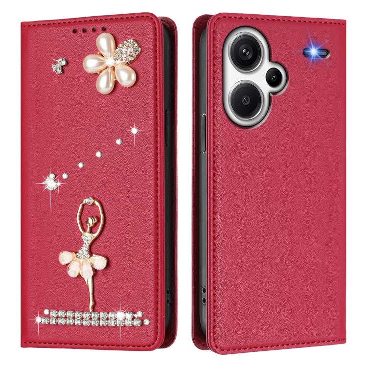 For Redmi Note 13 Pro+ 5G Ballet Girl Diamond Studded RFID Vegan Leather Phone Case