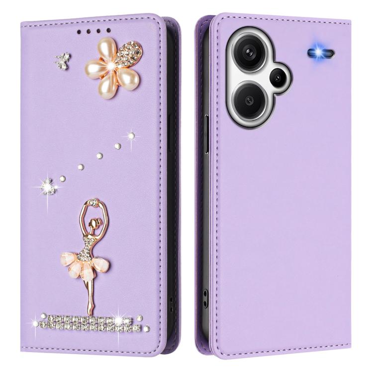 For Redmi Note 13 Pro+ 5G Ballet Girl Diamond Studded RFID Vegan Leather Phone Case
