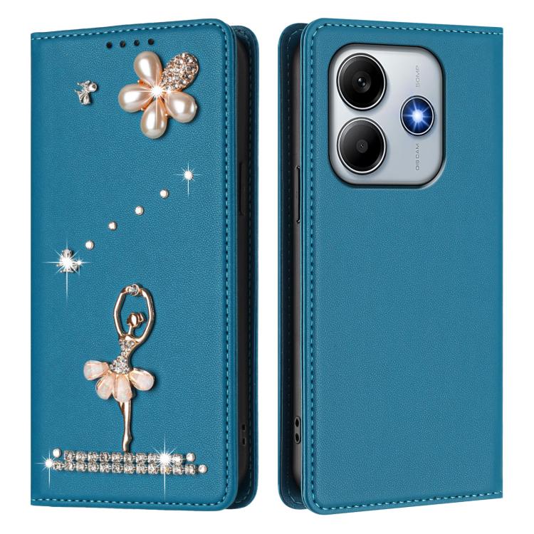 For Redmi Note 14 4G 163.25mm Ballet Girl Diamond Studded RFID Vegan Leather Phone Case