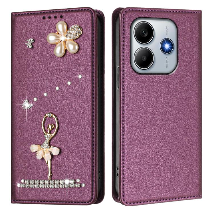 For Redmi Note 14 4G 163.25mm Ballet Girl Diamond Studded RFID Vegan Leather Phone Case