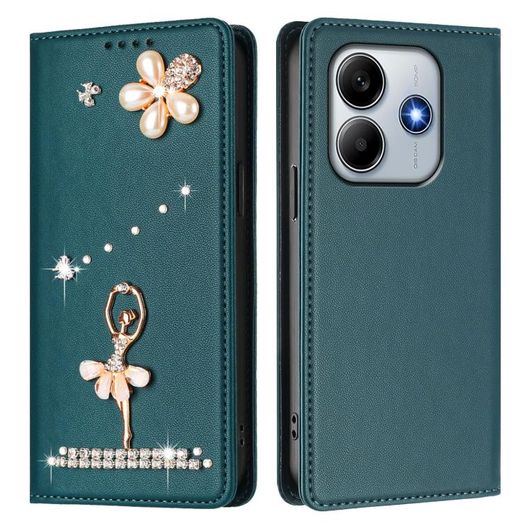 For Redmi Note 14 4G 164.84mm Ballet Girl Diamond Studded RFID Vegan Leather Phone Case