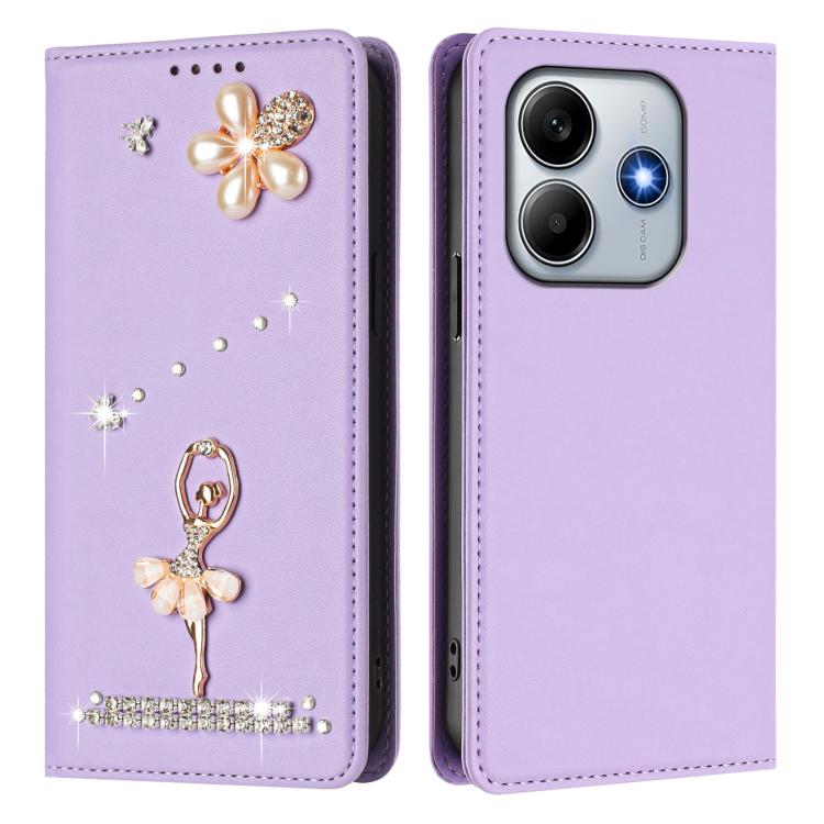 For Redmi Note 14 4G 164.84mm Ballet Girl Diamond Studded RFID Vegan Leather Phone Case