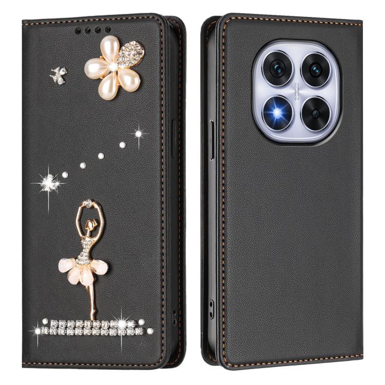 For Redmi Note 14 Pro 5G Global / 14 Pro+ 5G Ballet Girl Diamond Studded RFID Vegan Leather Phone Case