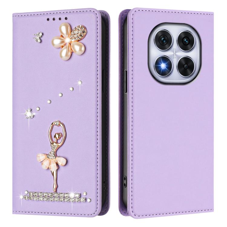 For Redmi Note 14 Pro 5G Global / 14 Pro+ 5G Ballet Girl Diamond Studded RFID Vegan Leather Phone Case