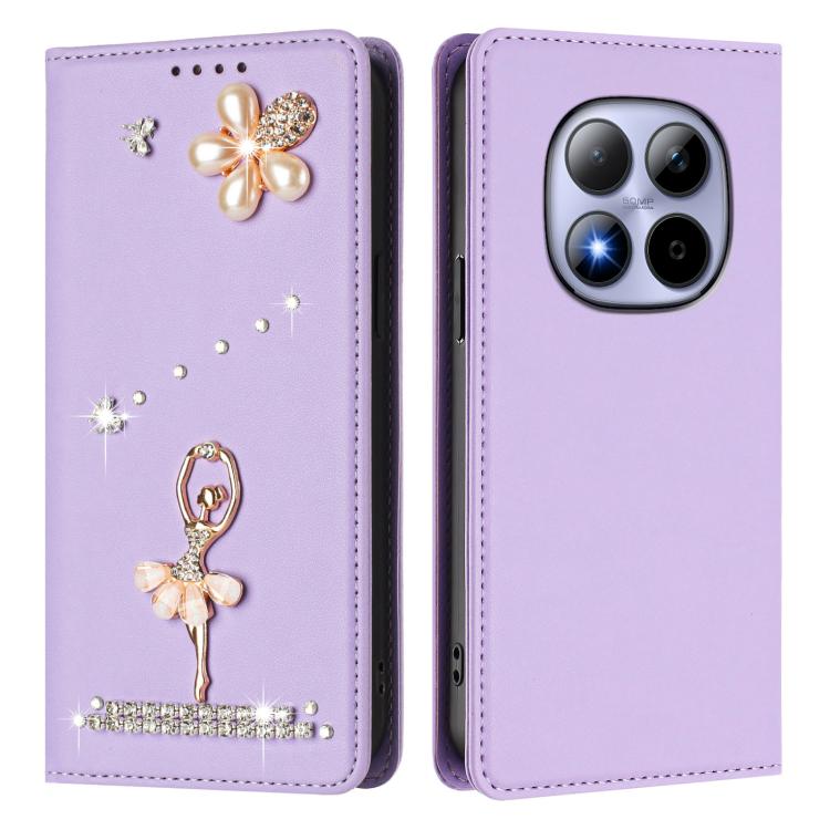 For Redmi Note 15 Pro 5G Global 163.6mm Ballet Girl Diamond Studded RFID Vegan Leather Phone Case