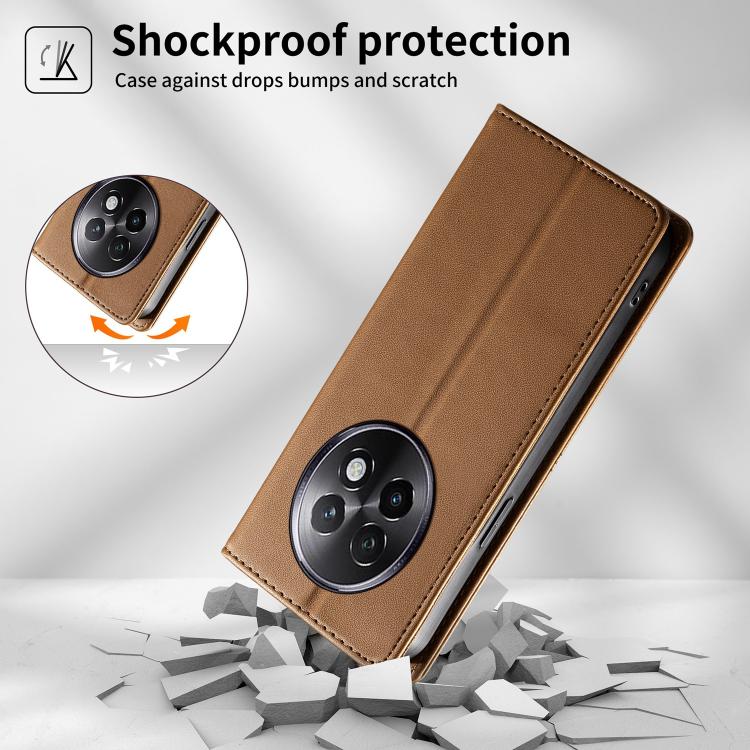 For Realme 13+ Stitched Line Magnetic RFID Vegan Leather Phone Case