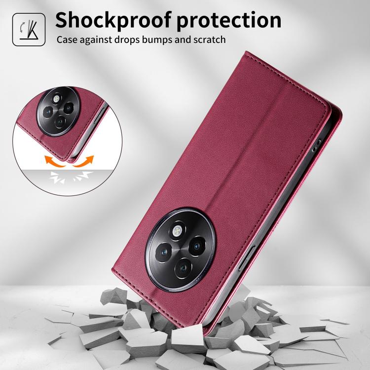 For Realme 13+ Stitched Line Magnetic RFID Vegan Leather Phone Case