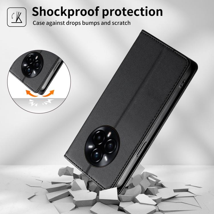 For Realme 14 Pro+ Stitched Line Magnetic RFID Vegan Leather Phone Case