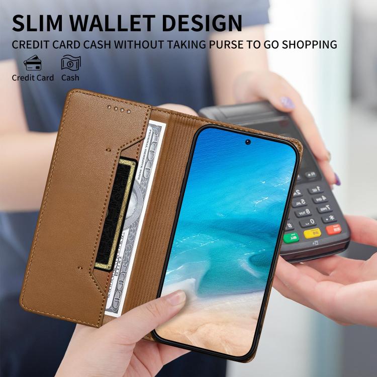 For Realme 14 Pro+ Stitched Line Magnetic RFID Vegan Leather Phone Case