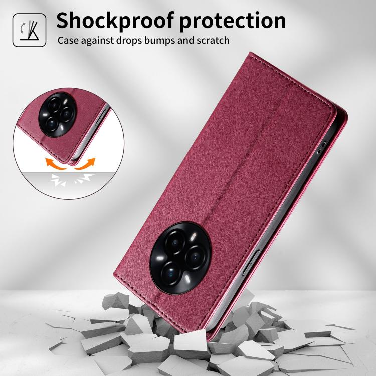 For Realme 14 Pro+ Stitched Line Magnetic RFID Vegan Leather Phone Case