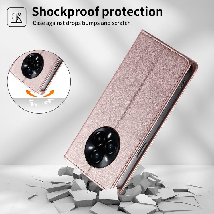 For Realme 14 Pro+ Stitched Line Magnetic RFID Vegan Leather Phone Case