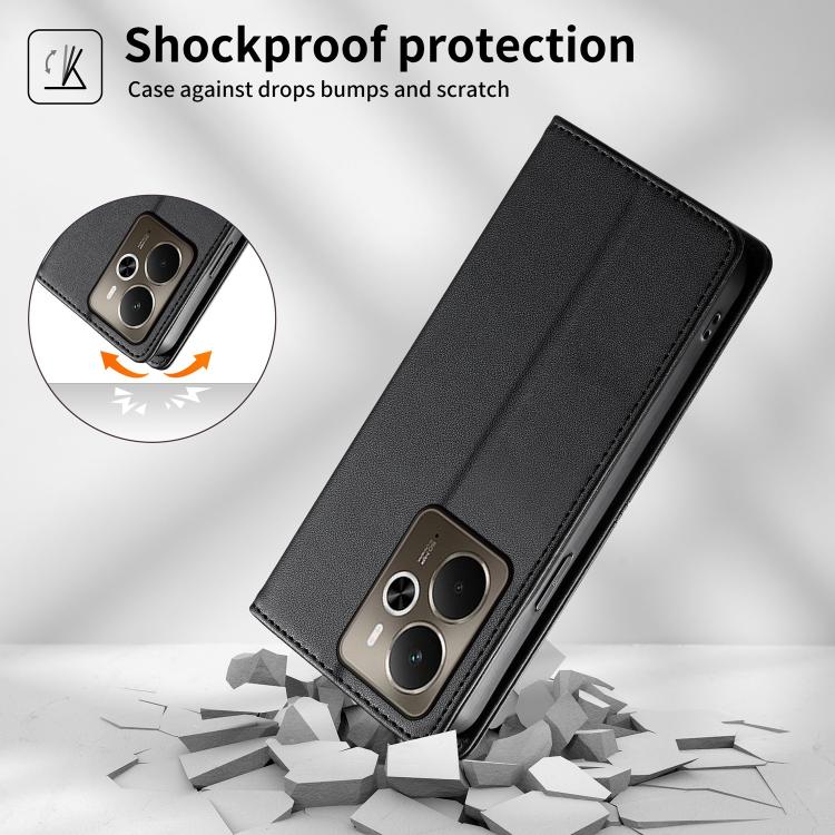 For Realme 14 / Realme P3 5G Stitched Line Magnetic RFID Vegan Leather Phone Case
