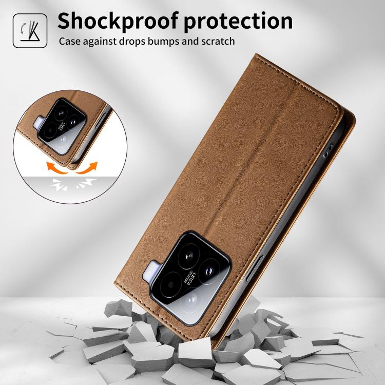 For Xiaomi 15 Stitched Line Magnetic RFID Vegan Leather Phone Case